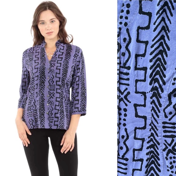 TIANELLO Dynasty Blouse with Engraved Metal Buttons in Grape Purple XL - Picture 1 of 16